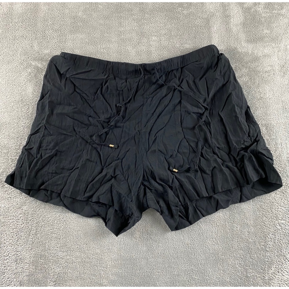 HM Womens Black Crinkle Texture Drawstring Shorts Elastic Waist Relaxed Large